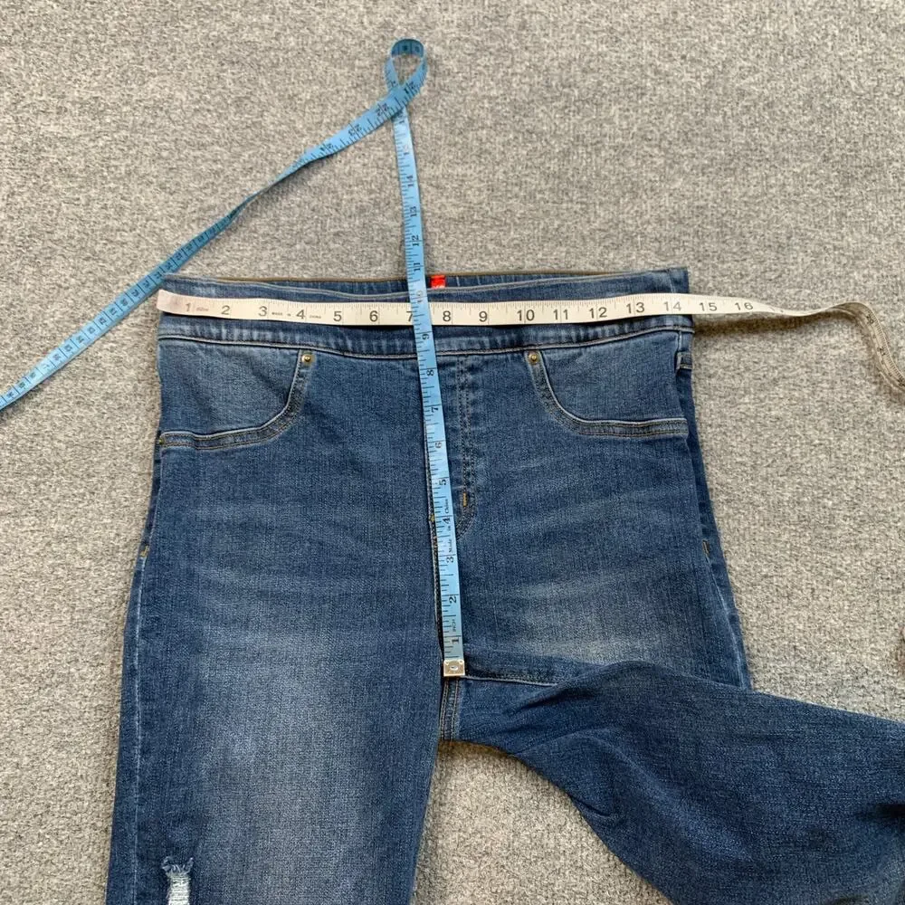 Spanx Jeans Womens M Medium Distressed Ankle Skinny High Rise Frayed Hem Pull On